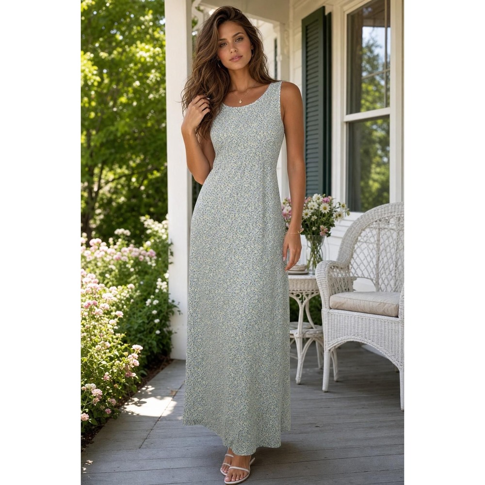 Vintage Whirlaway Frocks Maxi Dress Women's 16P Mint Floral Cottagecore Prairie